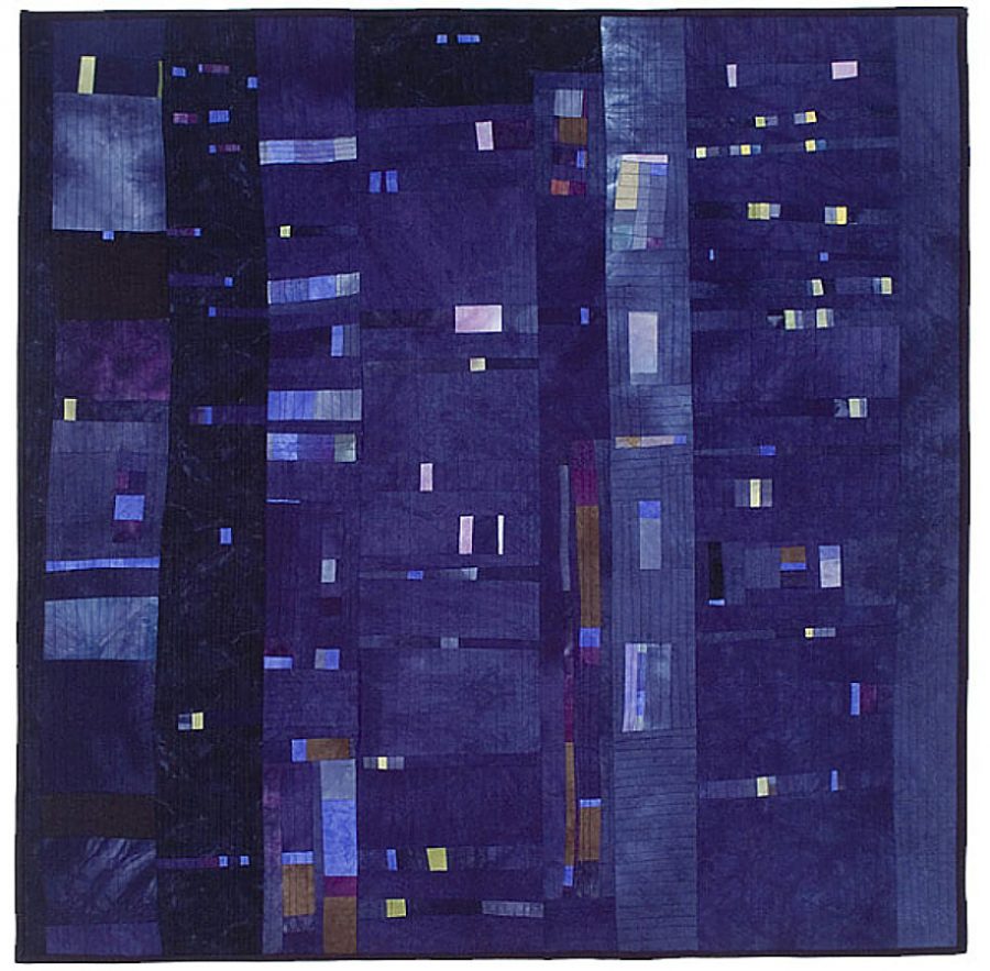 Modern quilt that looks like a nighttime city scene